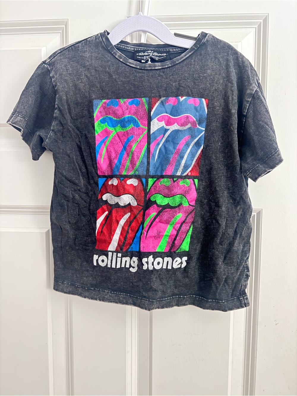 Zara the Rolling Stones Black Kids Tee with Multicolor Pop Art Tongues